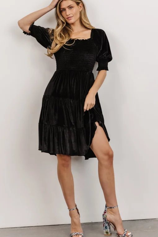 Online Bliss Smocked Velvet Short Dress | bump friendly