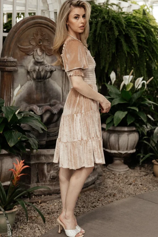 Hot Bliss Smocked Velvet Short Dress | bump friendly