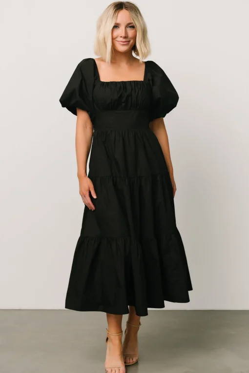 Cheap Cindy Puff Sleeve Tiered Dress | midi dresses