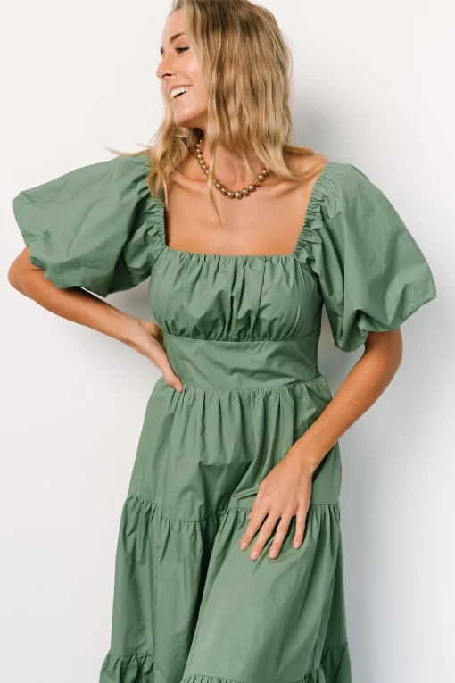 Store Cindy Puff Sleeve Tiered Dress | midi dresses
