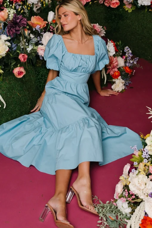 New Cindy Puff Sleeve Tiered Dress | midi dresses