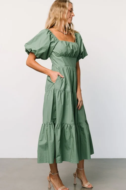 Store Cindy Puff Sleeve Tiered Dress | midi dresses
