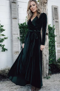 Clearance Jada Ribbed Velvet Wrap Dress | SALE