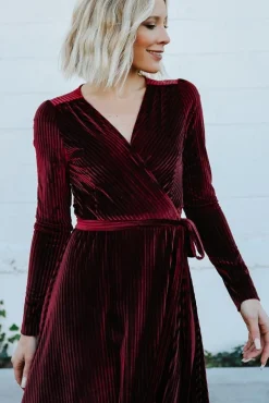 Cheap Jada Ribbed Velvet Wrap Dress | SALE