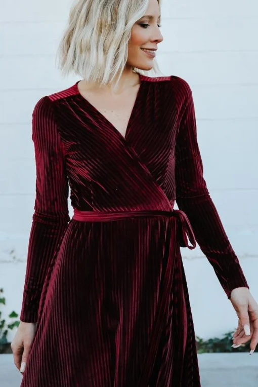 Cheap Jada Ribbed Velvet Wrap Dress | SALE