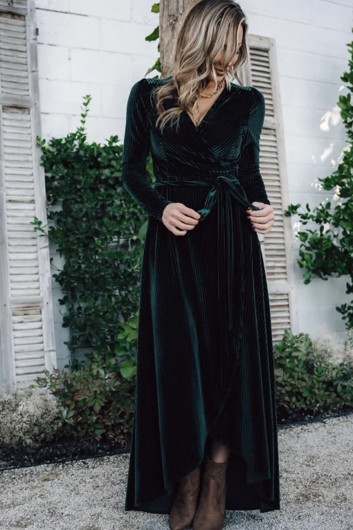 Clearance Jada Ribbed Velvet Wrap Dress | SALE