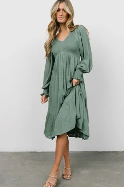 Best Lainey Smocked Dotted Midi Dress | midi dresses | bump friendly
