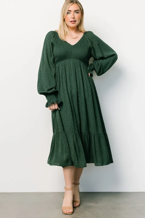 Fashion Lainey Smocked Dotted Midi Dress | midi dresses | bump friendly