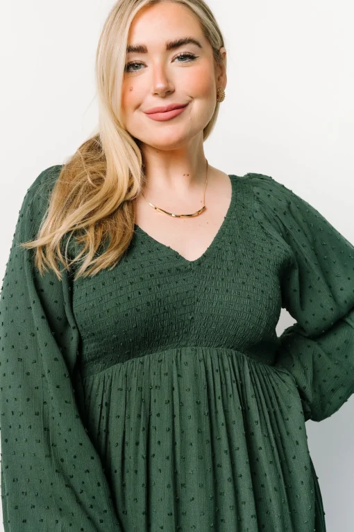 Fashion Lainey Smocked Dotted Midi Dress | midi dresses | bump friendly