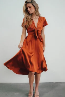 Hot Poppy Satin Midi Dress | SALE