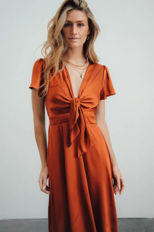 Hot Poppy Satin Midi Dress | SALE