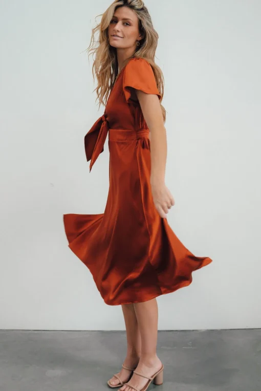 Hot Poppy Satin Midi Dress | SALE